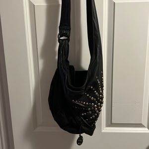 Diesel large leather and canvas crossbody bag